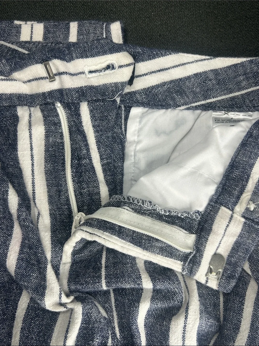 Banana Republic Navy & White Striped Straight-Leg Pants linen blend